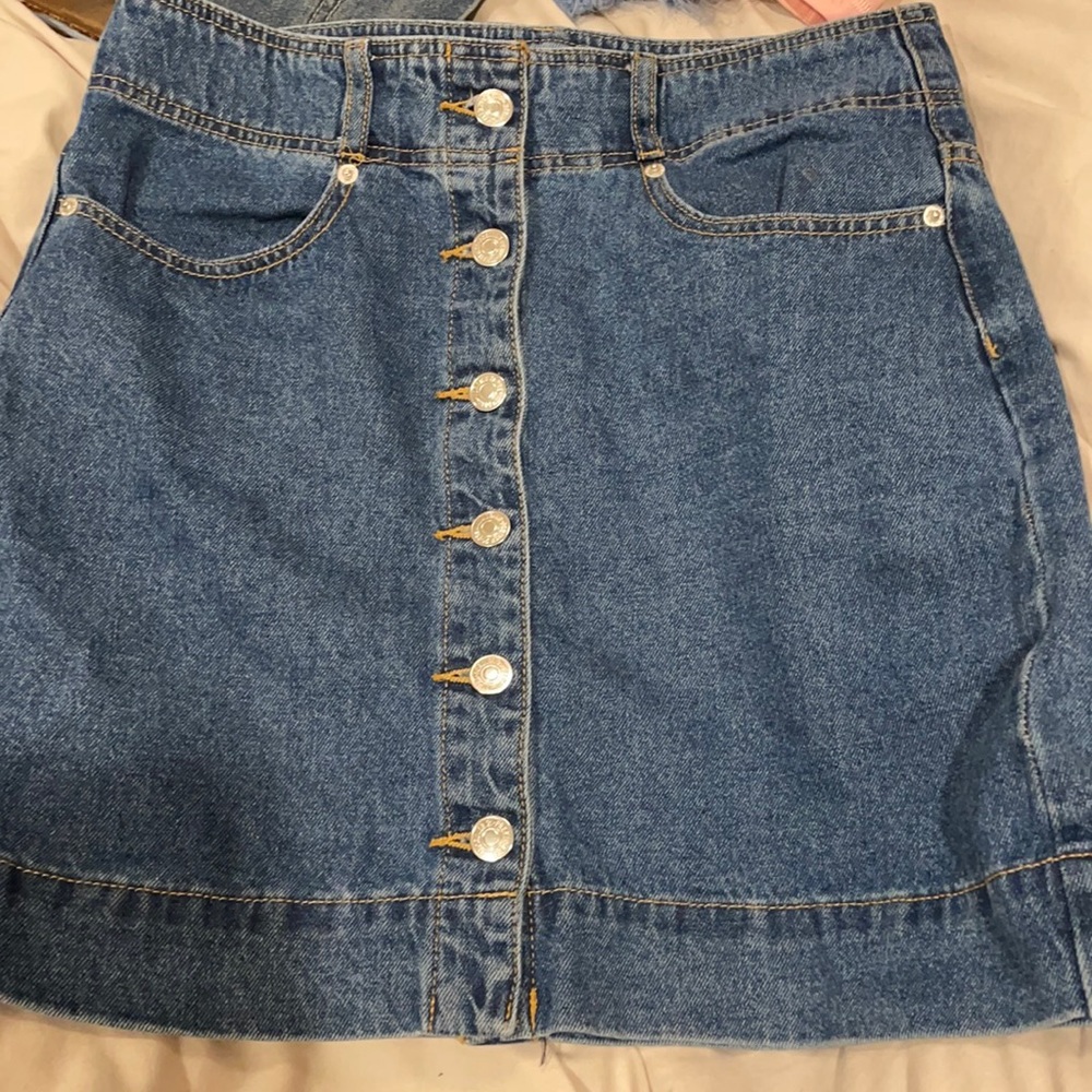 blue jean button up skirt